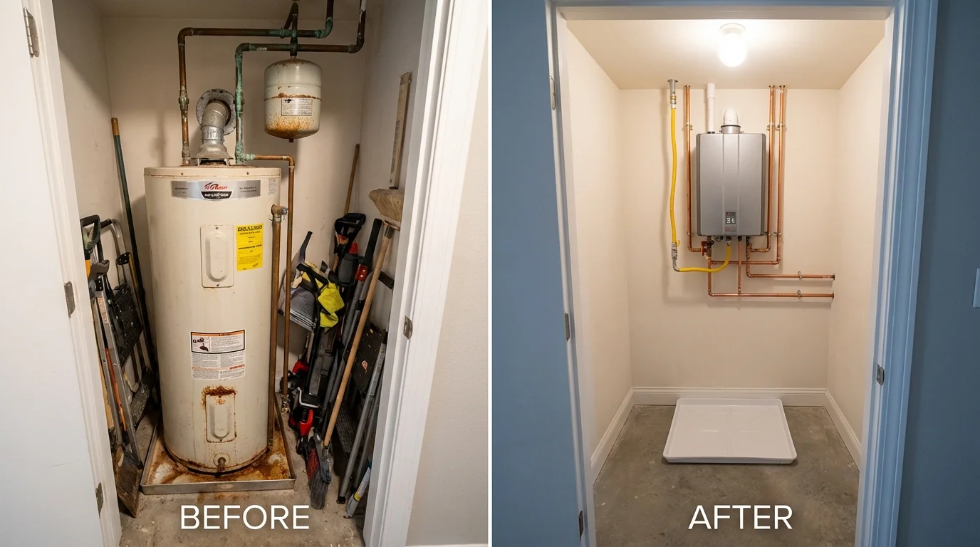Tank water heater versus wall-mounted tankless unit comparison for Bunkie, LA homeowners