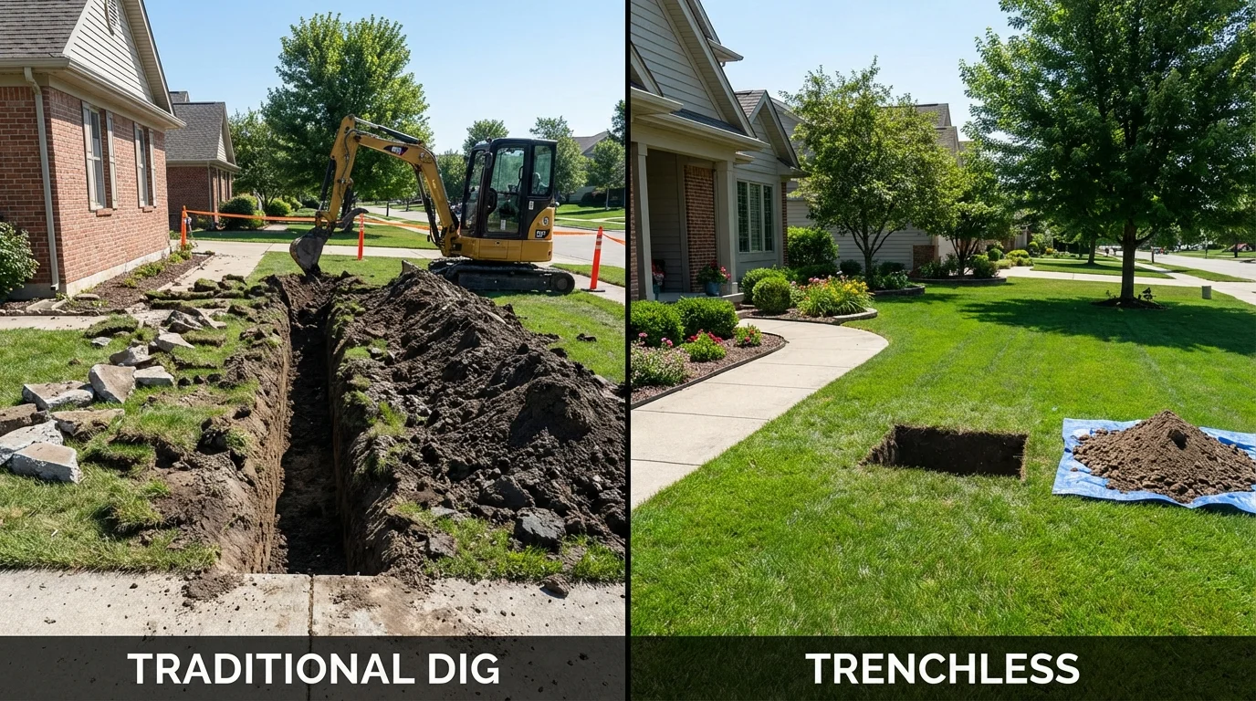 Trenchless sewer repair with minimal yard damage versus traditional excavation in Bunkie, LA